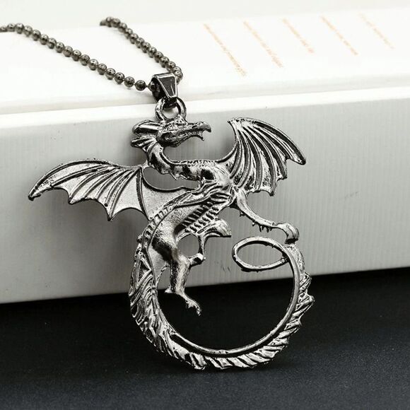 FLYING MYSTICAL DRAGON PENDANT UNISEX NECKLACE - Picture 3 of 6